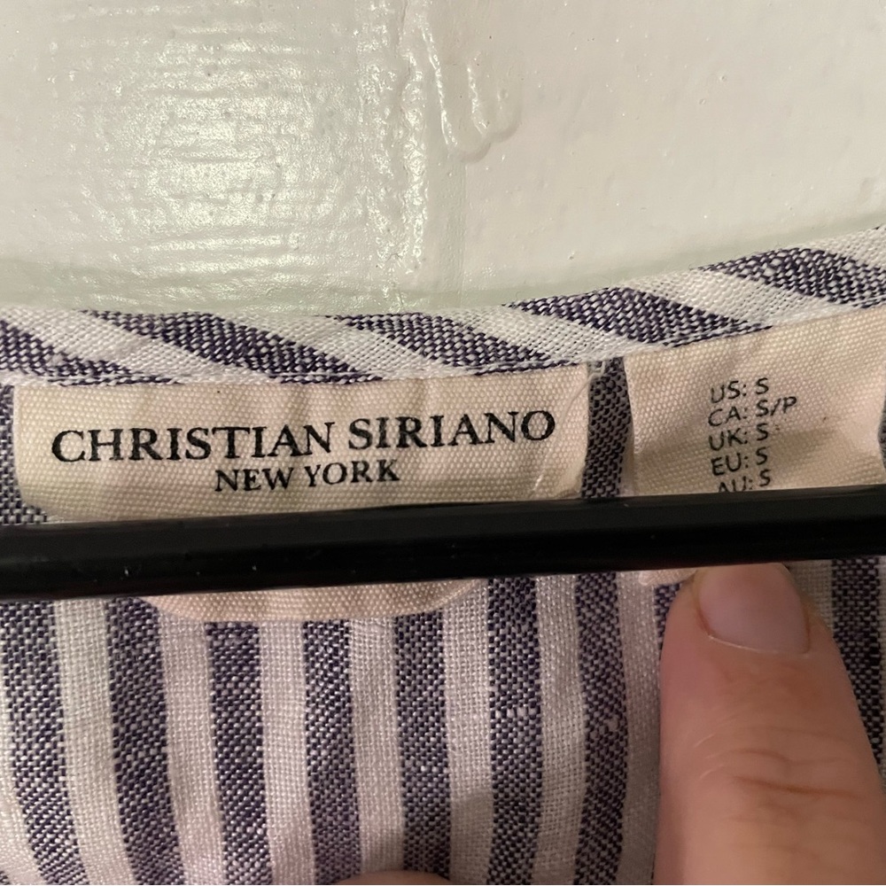 Christian Siriano Linen Blue and White Striped Short Sleeve Tee - Picture 3 of 4
